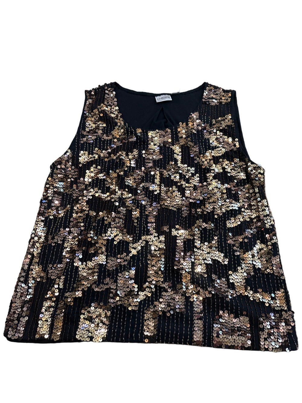 Chico's size 3 (XL) Glitz Tank Bronze. Sleeveless black bronze gold tone sequins